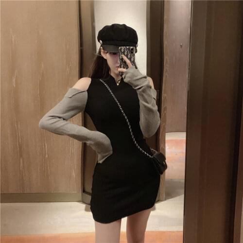 Dresses For Women Spring Dress Womens 2021 Stitching Long Sleeve Patchwork Knitting Dress Vestido De Mujer Femme Robe