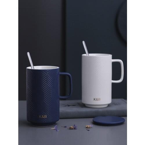 Nordic Simple Mug Ceramic Spoon Coffee Cup Mug with Lid Couple Drinking Cup Valentines Gift Tazones Y Tazas Drinkwear DD60MG