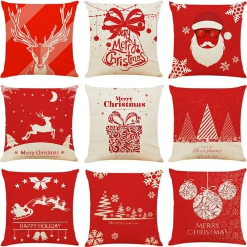Christmas Cushion Cover for Chair 45x45cm Red Pillow Cover Elk Santa Printed Seat Cushions Home Decor Pillow Cover Sofa Cushion