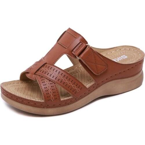 Shoes Woman Summer Sandals For Women Shoes Comfy Soft Women Sandals Retro Wedge Low Heels Shoes Thick Bottom Ladies Sandals