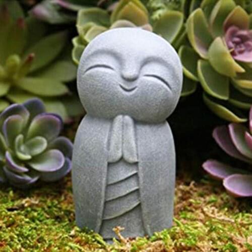 Statue Decorative Durable Resin Grey Little Jizo Buddha Sculpture for Outdoor