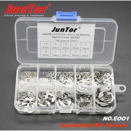 High-quality 200pcs M1.5--M10 A2 Stainless Steel DIN6799 E Circlips Retaining Ring For Shafts Assortment Kit NO.E001