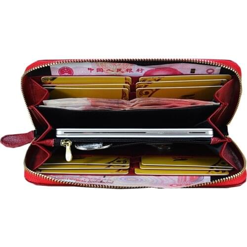 High Quality Women Genuine Leather Wallet Female Long Zipper Around Wallet for Womens Phone Clutch Coin Purse Brand Money Bag