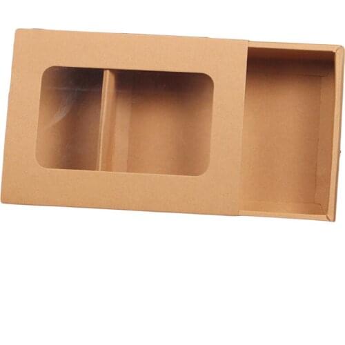 100pcs Kraft Drawer Box with PVC Window for Gift\Socks\Crafts\Jewelry\Underwear Packing Brown Paper Storage Boxes