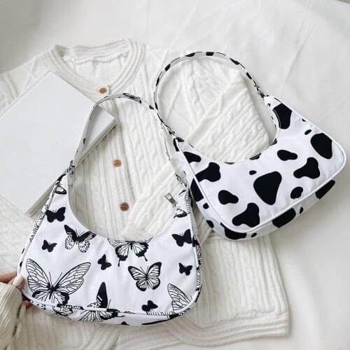 Women Casual Nylon Half Moon Bags Animal Pattern Printing Small Underarm Bags for Ladies Simple Female Shoulder Bags