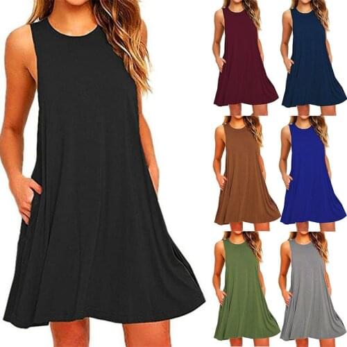 2021 Womens Summer Casual Swing Blouse Dresses Beach Cover Up With Pockets Plus Size Loose Blouse Dress