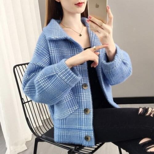 Women 2021 Autumn Winter New Imitation Mink Cashmere Cardigan Coat Female Long Sleeve Thick Warm Casual Knitted Sweaters X321