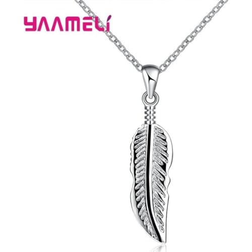 Elegant Wholesale 925 Sterling Silver Luxury Pretty Feather Pendant Necklace For Woman Girls Fashion Jewelry Party Wedding