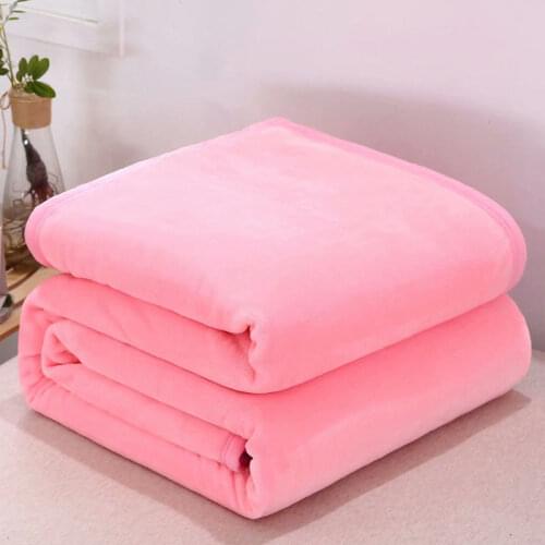 Winter Soft Warm Flannel Blankets For Beds Solid Pink Blue Color Coral Fleece Mink Throw Sofa Cover Bedspread Plaid Blankets