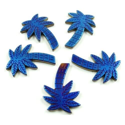 Natural stone Titanium Hematite Color plating Carved coconut tree Gem pendant for diy jewelry making necklace Accessories 3pcs