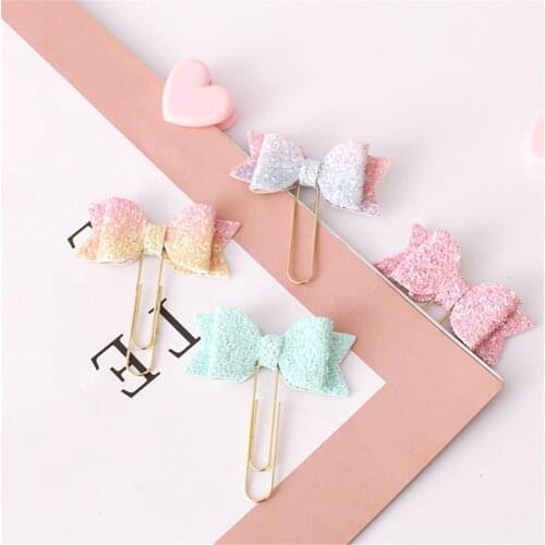 4pcs Cute Gradient Color Bow-knot Paper Clips Macaron Binder Clips Kawaii Stationery Planner Clip Photos Documents Letter Clamp