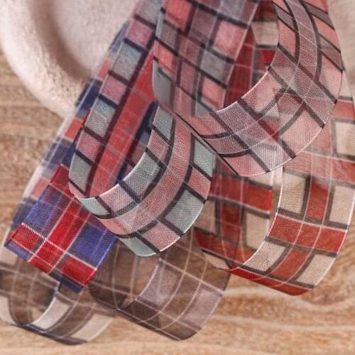 5yards 38mm Plaid Snow Gauze Organza Satin Ribbon for DIY Hair Accessories Gift Bouquet Packaging Material