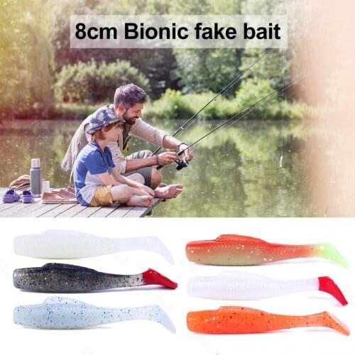 6Pcs/Set 8cm Plastic T Tail Fake Lure Soft Faux Fish Baits Bionic Fishing Tackle