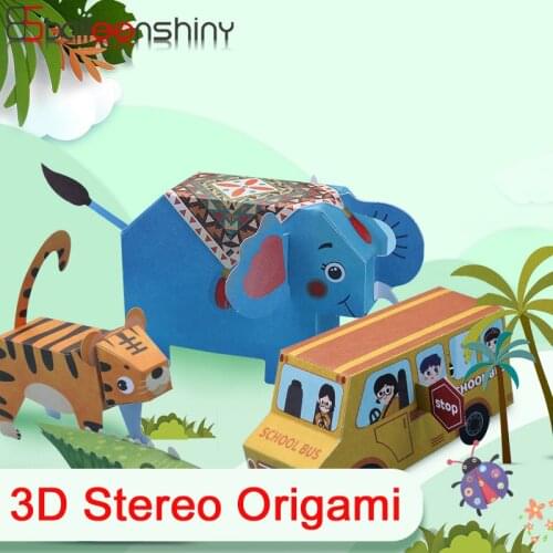 BalleenShiny 16PCS Child 3D Origami Toy Montessori Toys Cartoon Animal Color Handmade Origami Paper Toys for 3-6 Years Kids Gift