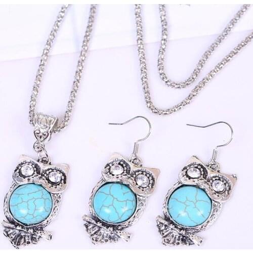 Free shipping Hot sale necklace Jewelry Set Retro White Eye Owl Drop Dangle Earrings, Pendant Necklace for Woman