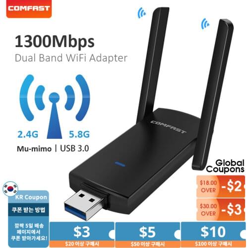 Wireless USB WiFi Adapter 1300Mbps Dongle Wifi Network Card Dual Band usb wifi 5 Ghz 802.11AC wifi receiver wi-fi adapter for pc