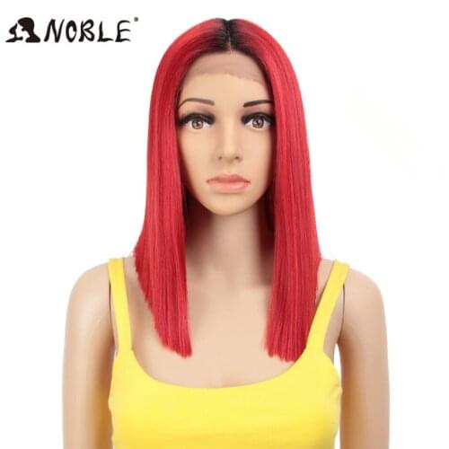 Noble African American Synthetic Wig 14" Ombre Blonde Short Wig Black Middle Part Straight Synthetic Lace Wigs For Women