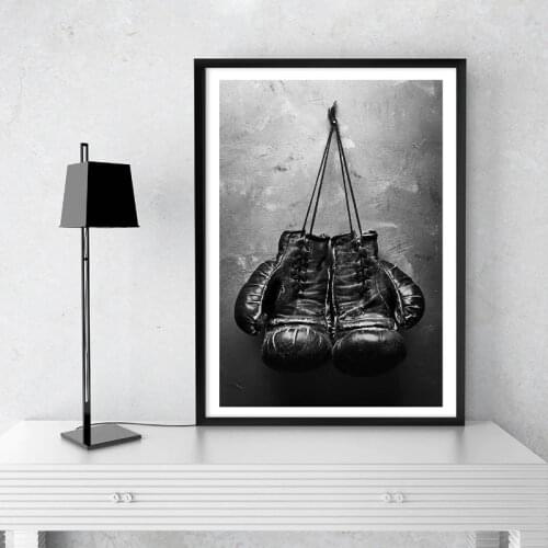 Boxing Gloves Vintage Photo Poster Wall Art Canvas Painting Black and White Picture Sport Prints for Living Room Home Wall Decor