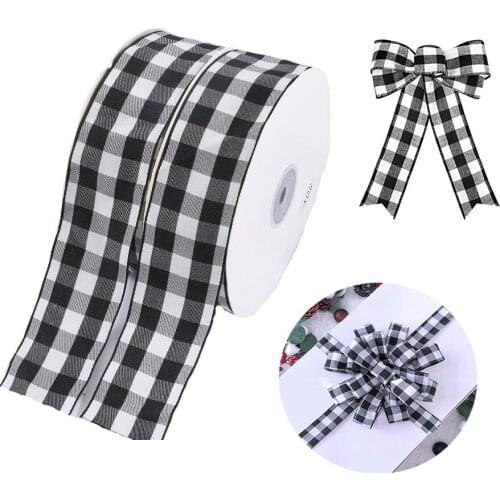 Black And White Checked Plaid Ribbon Wired Christmas Ribbon for Party Decoration Floral Bows Craft DIY Gift Wrapping Accessories