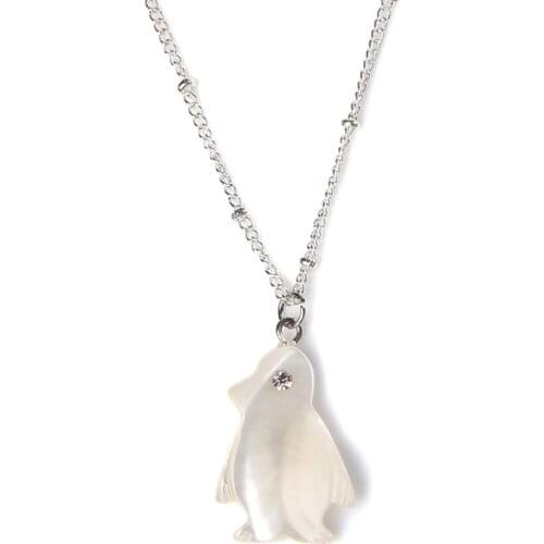 CZ Penguin Necklace Women Cute Cartoon Shape Pendant Mother Of Shell Natural White Freshwater Pearls Choker Vintage Jewelry Gift