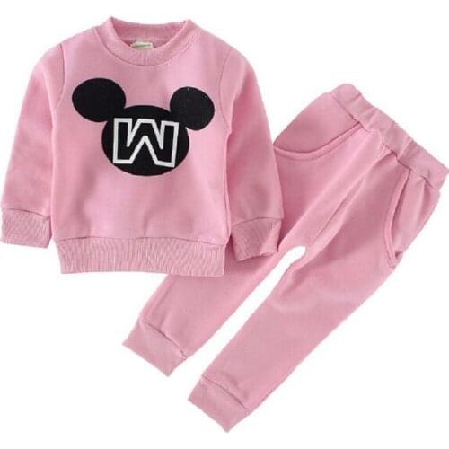 Childrens Sports Suits Cartoon Boys Girls Round Neck Long-Sleeved Sets Childrens Clothing For 0-3 Years