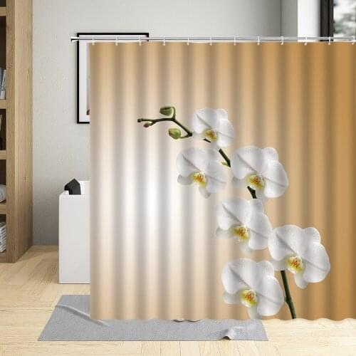 White Orchid Flower Printing Elegant Shower Curtain Colorful Floral Plant 3D Spring Bathroom Curtains Waterproof Screens Decor