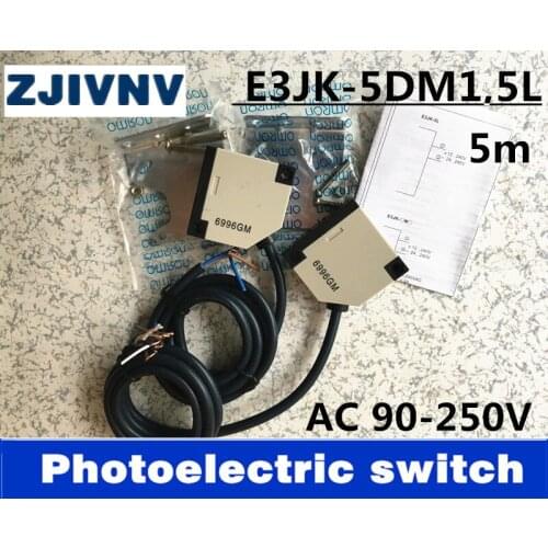 AC90-250V, DC12-24V through beam type E3JK-5DM1,5L Photoelectric Sensor Switch infrared Photocell switch Distance 5m adjustable