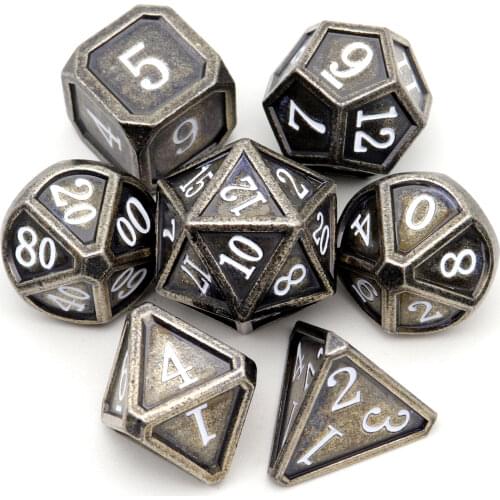 Haxtec Metal DND Dice Set RPG Polyhedral Dice Set D&D for RPG Games-Antique Iron White Numbers