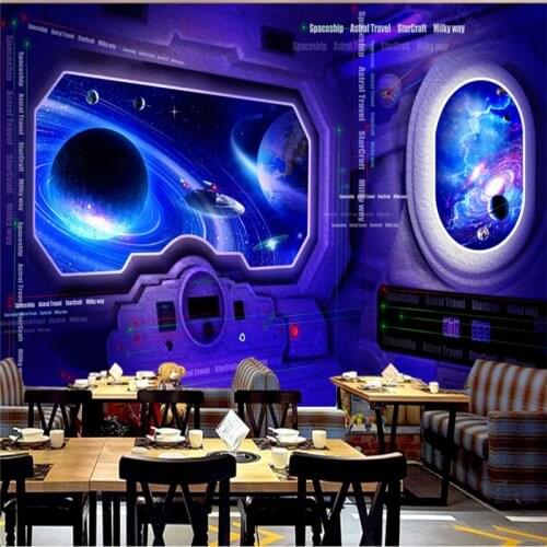 Custom Spaceship Travel Space Dream Blue Purple Mural Wallpaper 3D Bar KTV Club Industrial Decor Wall Paper Papel De Parede 3D