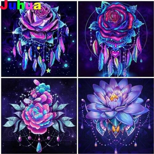 Indian feather Rose 5D DIY Diamond Painting stitch Full Drill abstract flower lotus mosiac Diamond Embroidery gift home decor