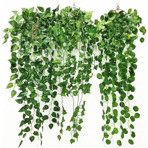 Artificial Plant of Vine Fake Silk Flower Green Plant Wall Hanging Diy Wedding Party Garden Home Wall Decoration Outdoor