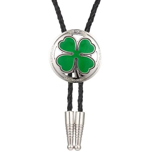 KDG western cowboy lucky four-leaf clover Bolo tie pendant necklace western cowboy lucky meaning leather tie
