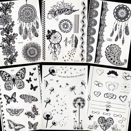 Dream Catcher Women Arm Tattoo Stickers Black Temporary Dandelion Dreamcather Fake Tattoo Tribal Style Waterproof Tatoos New Elf