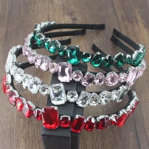 Fashion Multicolor Crystal Gem Baroque Female Headband Womens Hair Green Red Headband Girls Crown Flower Headband Headwear