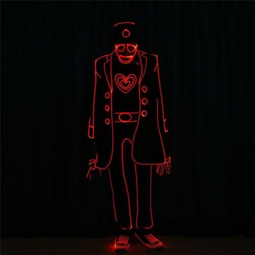 DMX512 Programmable full color LED robot men suit RGB colorful light costume tron dance team outfit luminous jacket bar wears DJ