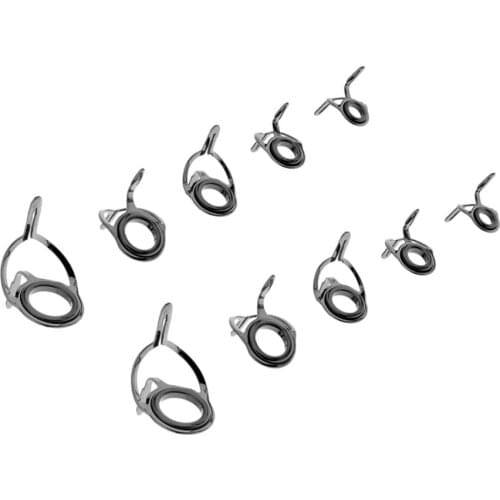10pcs Fishing Rod Guides Tips Top Rings Pole Repair Kit Rod Building 5 Sizes Fishing Rod Accessories