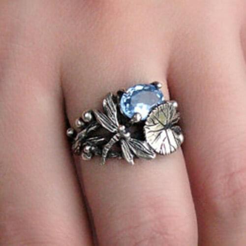 New Fashion Women Blue Dragonfly Ring Wedding Party Jewelry Gift