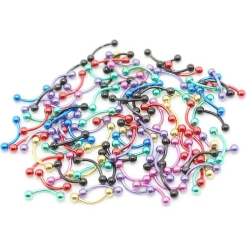 Wholesale body piercing jewelry mix lots color stainless steel eyebrow ring with ball curved ring jewelry