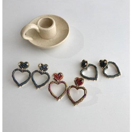 Origin Summer Unique Design Crystal Love Heart Dangle Earings for Women Luxury Rhinestone Hollow Out Earings Jewelry Hot