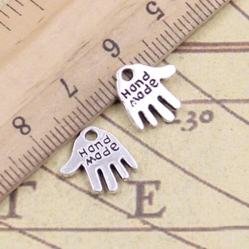 40pcs Charms Palm Hand Made Handmade 13x13mm Tibetan Bronze Silver Color Pendants Crafts Making Findings Antique DIY Jewelry