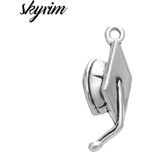 Skyrim 10pcs Unqiue Bachelor Hat Charms Pendants For Fashion Jewelry Making Findings Handmade Graduation Ceremony Best Gifts