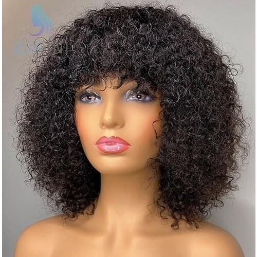 Jerry Curly Full Machine Made Wigs With Bangs Highlight Honey Blonde Colored Human Hair Wig For Black Women Short Bob Wig Eifini