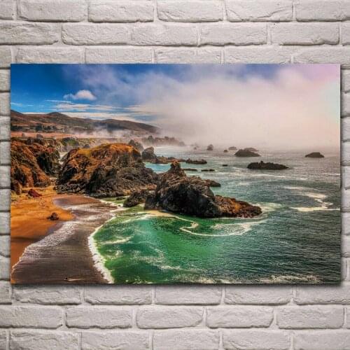 Nature landscape California beach sea rocks coast fabric poster living room home wall decorative canvas silk art print KL396