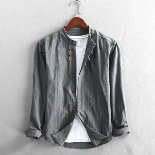 Spring Autumn Mens Shirt Plus Size 7XL Loose Casual Simple Unique Design Button Stand Up Collar Solid Color Long Sleeve Clothes