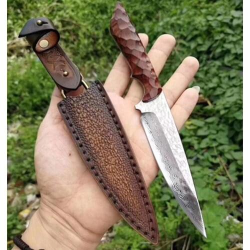 Hand-forged Japan Style VG10 Damascus Steel outdoor straight knife hunting Knife tactical defensive knife collection gift knives