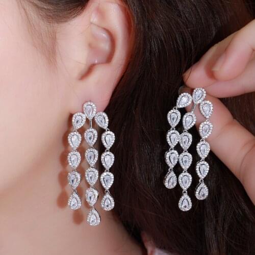 Korean Pop Water Drop Long Tassel Earrings 2021 Trend Bride Free Shipping Charms Cubic Zircon For Women Jewelry Gift