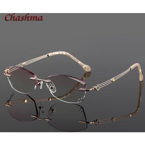 Glasses Women Eyeglasses Frames Rimless Titanium Tint Sunglasses Prescription Glass Diamonds Anti Blue Ray Anti Resistance Lens