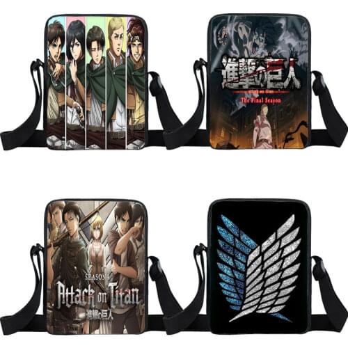 Anime Attack on Titan Shoulder Bags Boys Crossbody Bags Manga Levi Mikasa Eren Handbags Mini Messenger Bags Girls Small Satchel