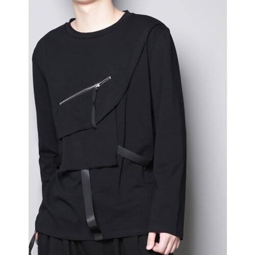 Dark Department personality design ZIP stitching pocket ribbon stitching round neck long sleeve t-shirt mens fashion jacket jac