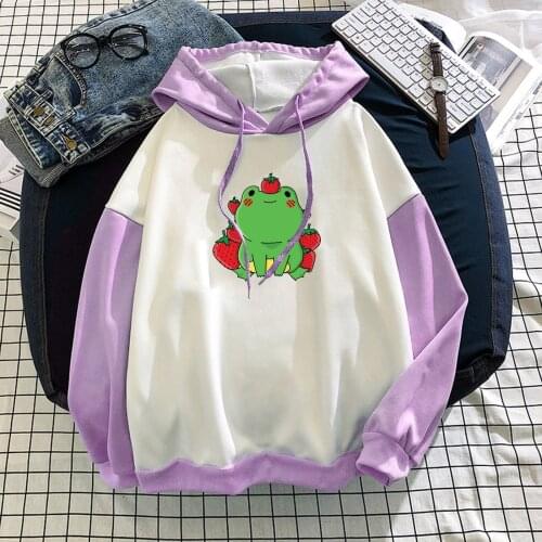 Funny Cute Frog Print Sweatshirt Clothing Streetwear Hoodies Oversized Hoodies For Women Patchwork Clothes Harajuku Print